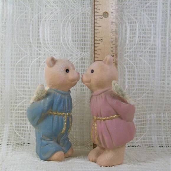 Ceramic Kissing Angel Bear Figurines, Handmade Angel Statues, Bear Decor Nursery - Picture 5 of 7